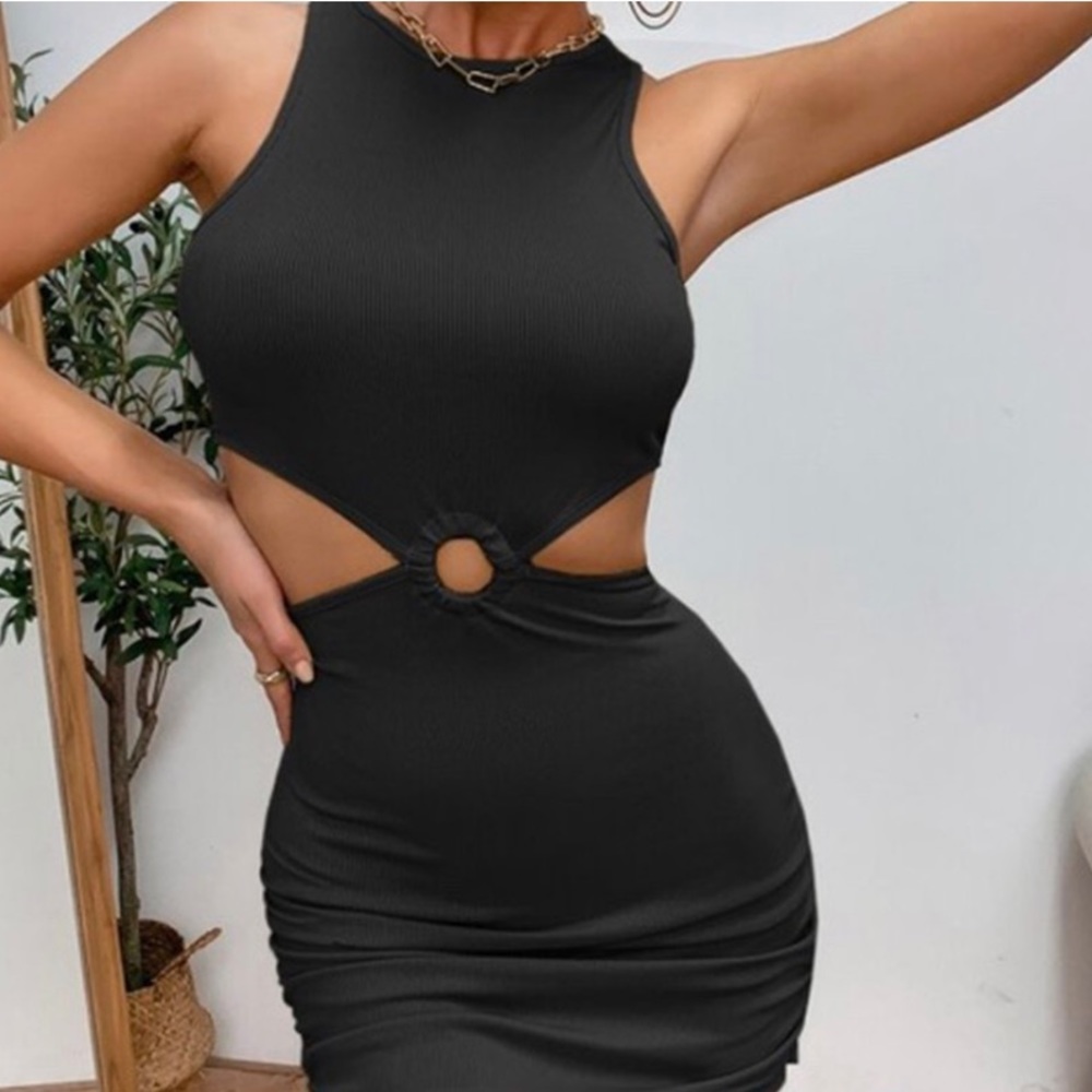 ribbed racerback cut out bodycon dress